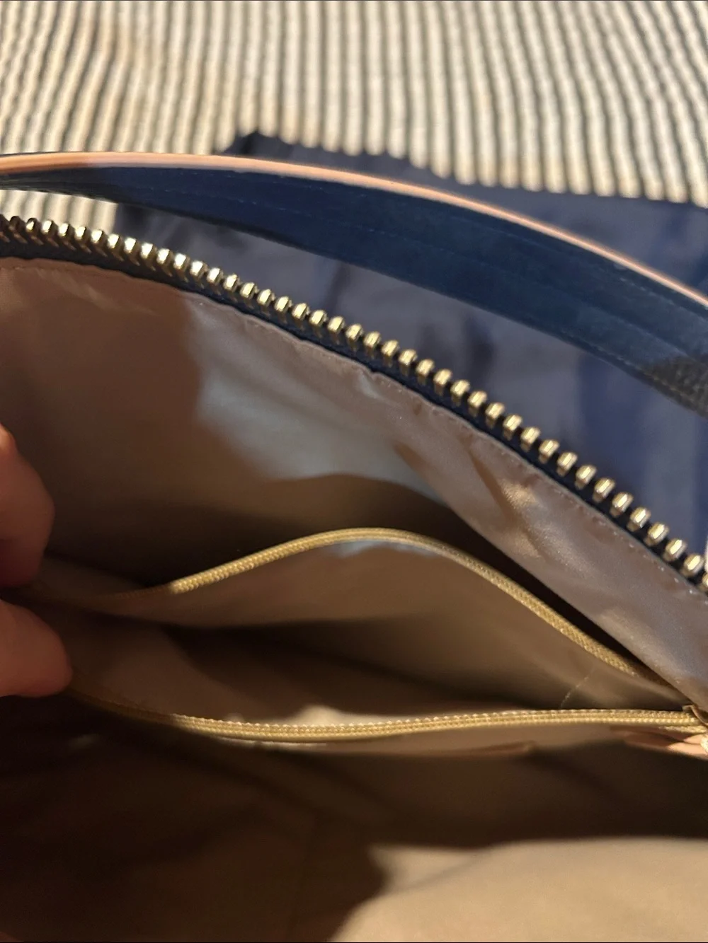 Cole Haan Navy Leather Hobo with Light Beige Trim
